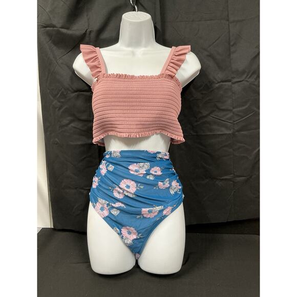 Summer Mae Maternity High Waist‎ Swimsuit Ruffle Ruched Bikini Bathing Suit Sz M - Picture 1 of 14